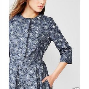 GAP Fit & Flare Yoke Pleated pocket Linen Leaf Dress Blue Pearl 4
